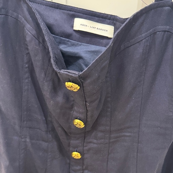 Aqua Black Sleeveless Blouse with Gold Buttons - Picture 2 of 3